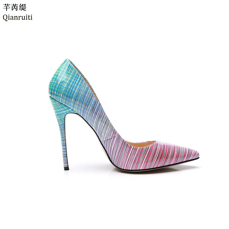 

Qianruiti Printing Patent Leather Women Pumps Sexy Pointed Toe Stiletto Heels Women Shoes Slip-On High Heels Wedding Shoes