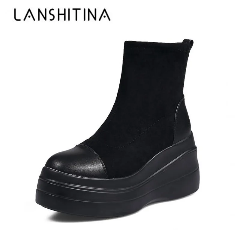 

Women Autumn Winter Ankle Boots Plush Inside Warm Boots Thick Bottom Comfortable Booties Suede Boots Platform Sneakers For Women