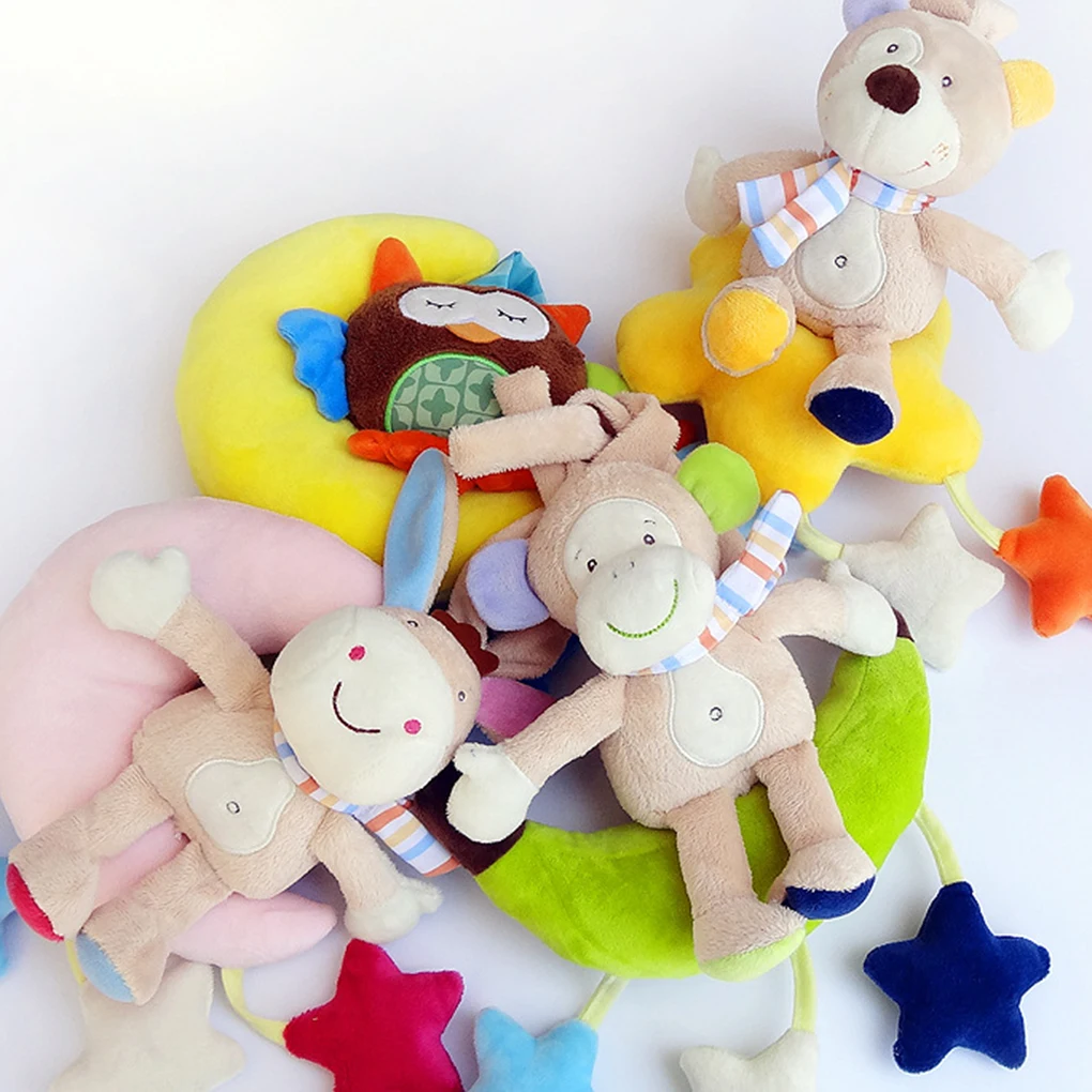 Lovely Infant Baby Bed Crib Soft Cartoon Animal Rattle Hand Bell Plush Stroller Early Educational Toy