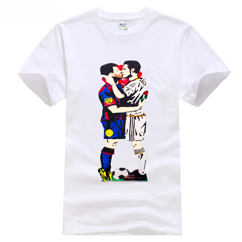 

2018 Barcelona messi 10 and ronaldo 7 Madrid kiss t shirt new tops footballer happy Classic Quality High free shipping t-shirt S