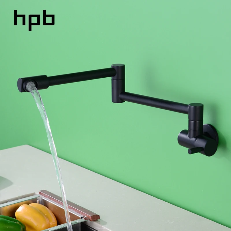 

HPB Matte Black Kitchen Facuet Mixer Single Cold Water Kitchen Faucet Handle Brass Single Handle Sink Tap Wall Mounted HP9105