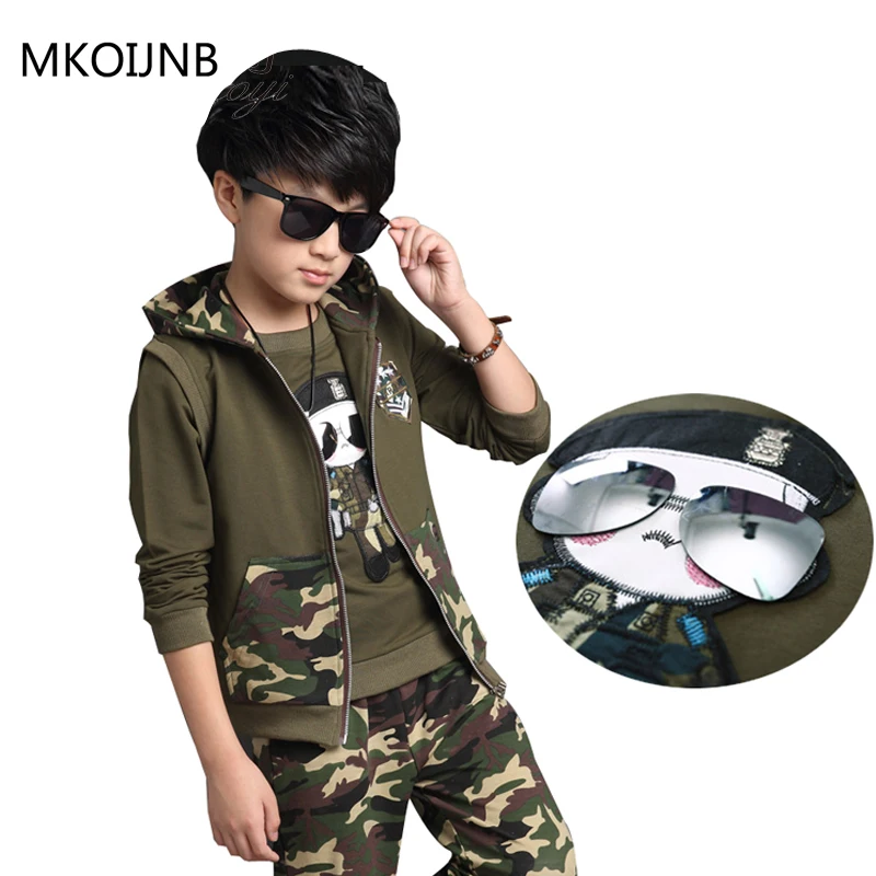 4 5 6 7 8 9 10 11 12 13 years Boys Autumn camouflage clothing set 3pcs