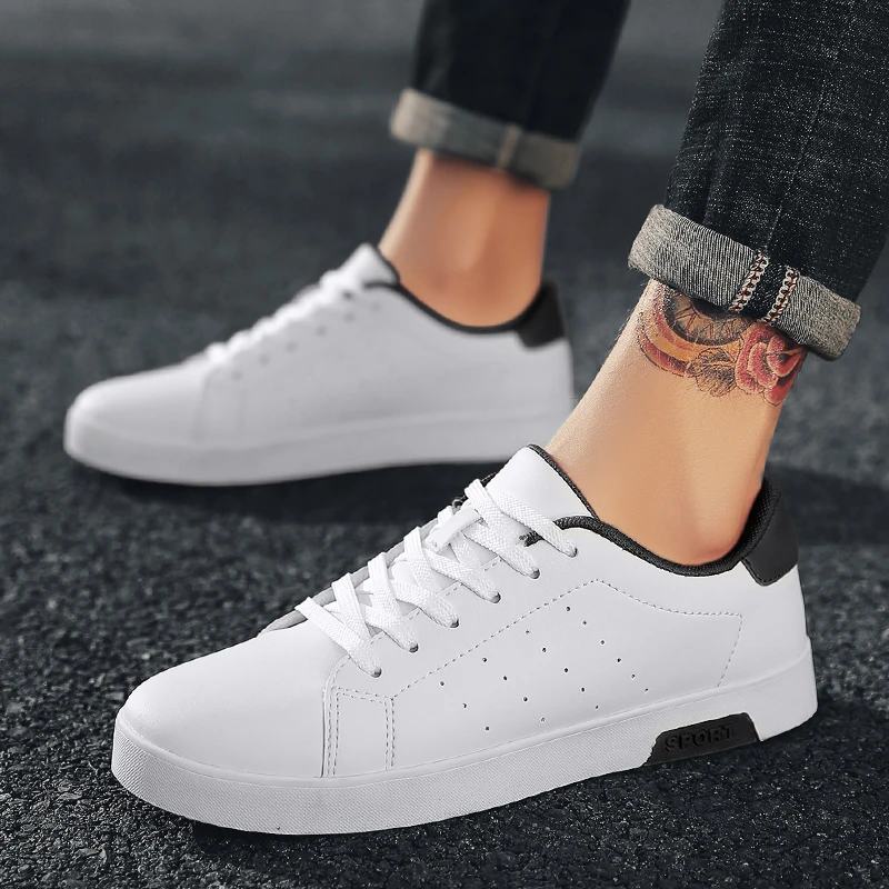 

2018 Summer New Men Casual Shoes Breathable Wear Resistant Shoes Comfortable White Round Toe Lace up Flat Snekaers 5