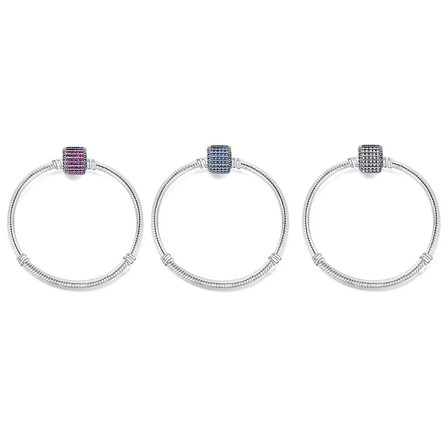 

3 Color Silver Basic Chain Full crystal Red square buckle Bracelets For Charms Beads & Pendants For Women