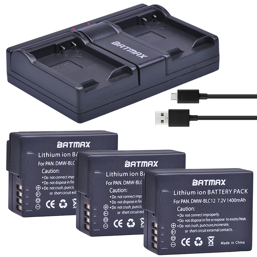Batmax 3 Pz Dmw-Blc12 Dmw-Blc12E Blc12 Batteria Della Fotocamera + Dual Usb Caricabatterie Per Panasonic Blc12 Dmw-Blc12E-Blc12Pp Fz200 Fz1000
