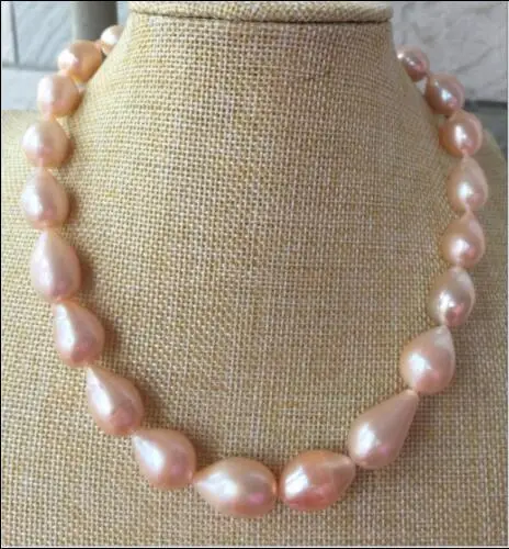 

PINK BAROQUE 18" 12-14MM AAA++ AKOYA SOUTH SEA PEARL NECKLACE 925silver WHITE CLASP