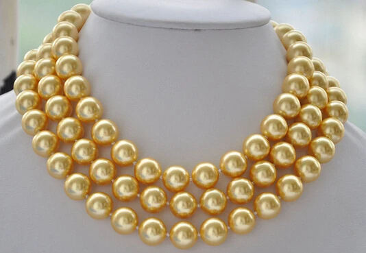 

HOT 001650 12mm golden round SOUTH SEA SHELL PEARL NECKLACE 50inch