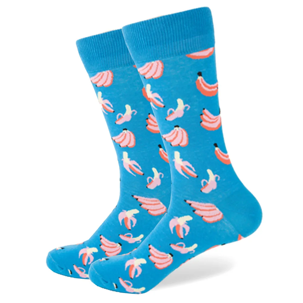 10 Pairs/lot Colorful Men's Cotton Crazy Socks Casual Crew Funny Socks Avocado Banana Flamingos Pattern Novelty Streetwear