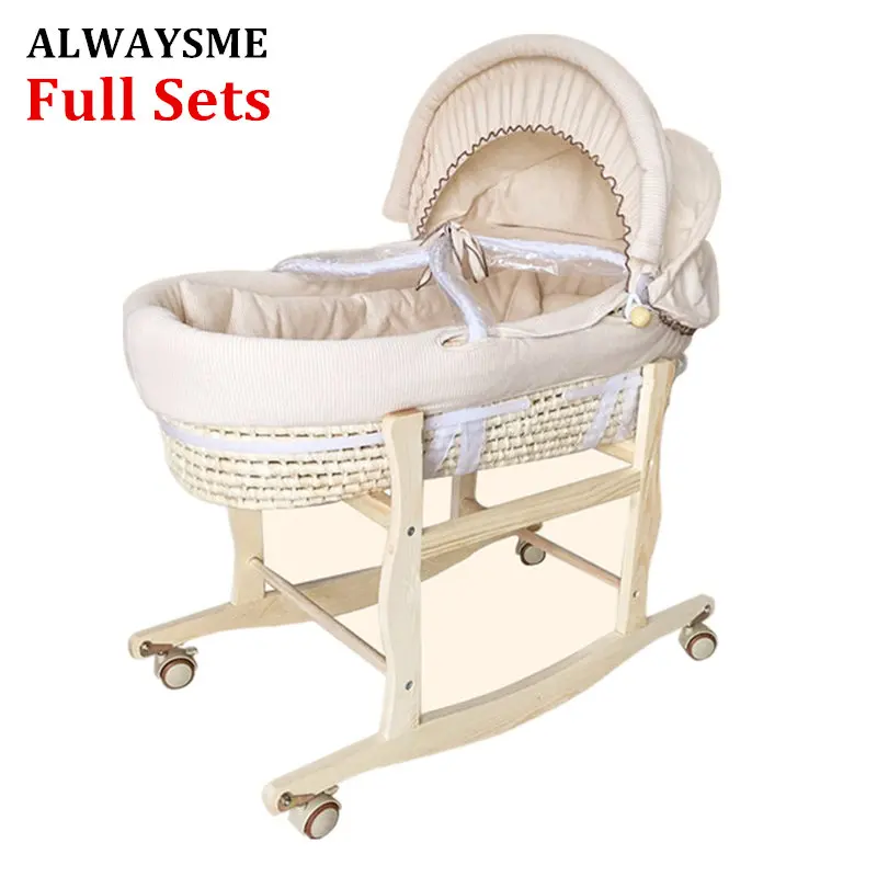 

ALWAYSME Full Sets Cradle Include 1PCS Wooden Cradle Bracket And One Corn Bassinet And Fabric Cloth Material Quilt And Mattress