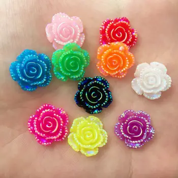 

New 40Pcs 14mm AB Resin Rose Flatback Flower Stone Scrapbook Wedding Buttons DIY R22*2