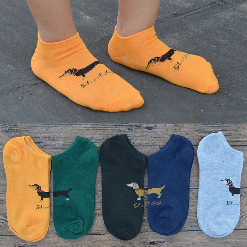 

5 Pair/set Dog Print Cotton Men Short Casual Socks Fashion Men's Summer Short Ankle Funny Socks with Gift Bag