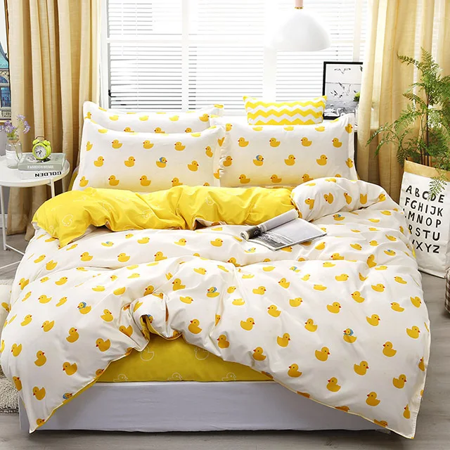 Yellow-duck Sisher напечатанный лист растений пододеяльник King size набор короткие пододеяльники наборы постельное белье листья одно двойное царское постельное белье дети - Цвет: Yellow-duck