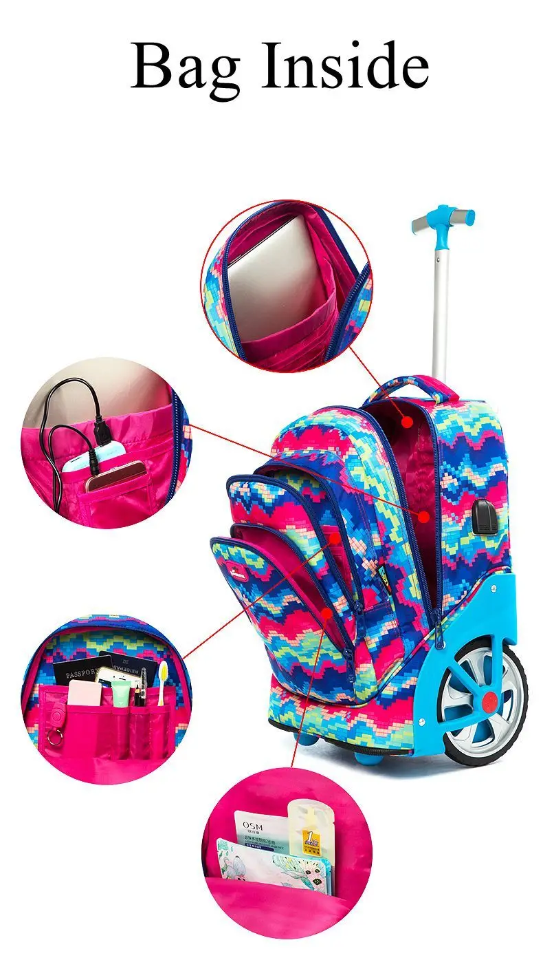 Рюкзаки на колесиках для подростков, 18 дюймов, школьный рюкзак на колесиках для девочек, рюкзак на колесиках, детский Багаж, сумки на колесиках