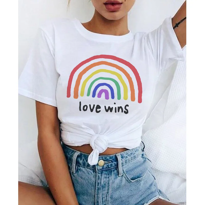 

lgbt t shirt Love Wins female bisexual lesbian gay love is love women lesbian rainbow top t-shirt tshirt tee kawaii femme shirts