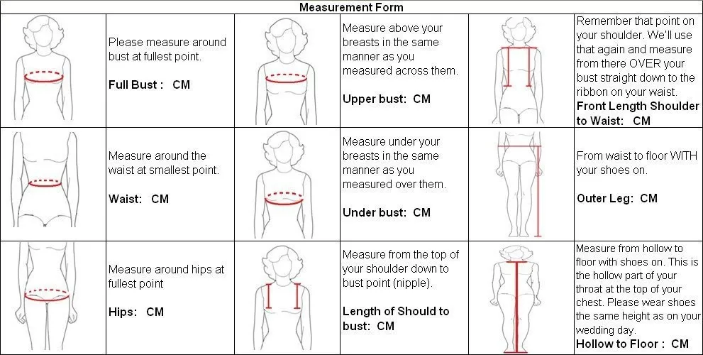 Bridesmaid Dress Measurements Size Chart