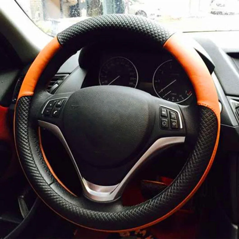 

Dongzhen Auto Car Steering Wheel Cover Leather Size 38cm Fit For Ford BWM VW Skoda Chevrolet Nissan Car Styling Accessories