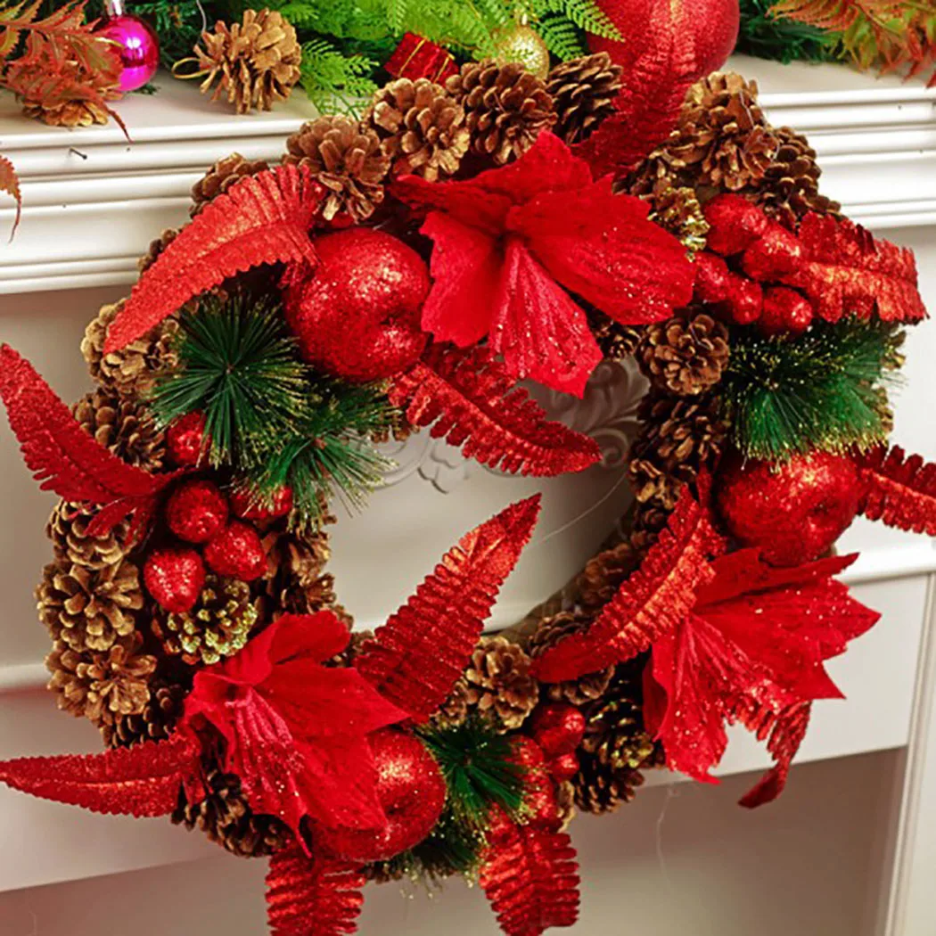 Рождественский венок, искусственный шишка, Ягодный цветок, украшение двери, Рождественский висячий венок, дверной настенный венок