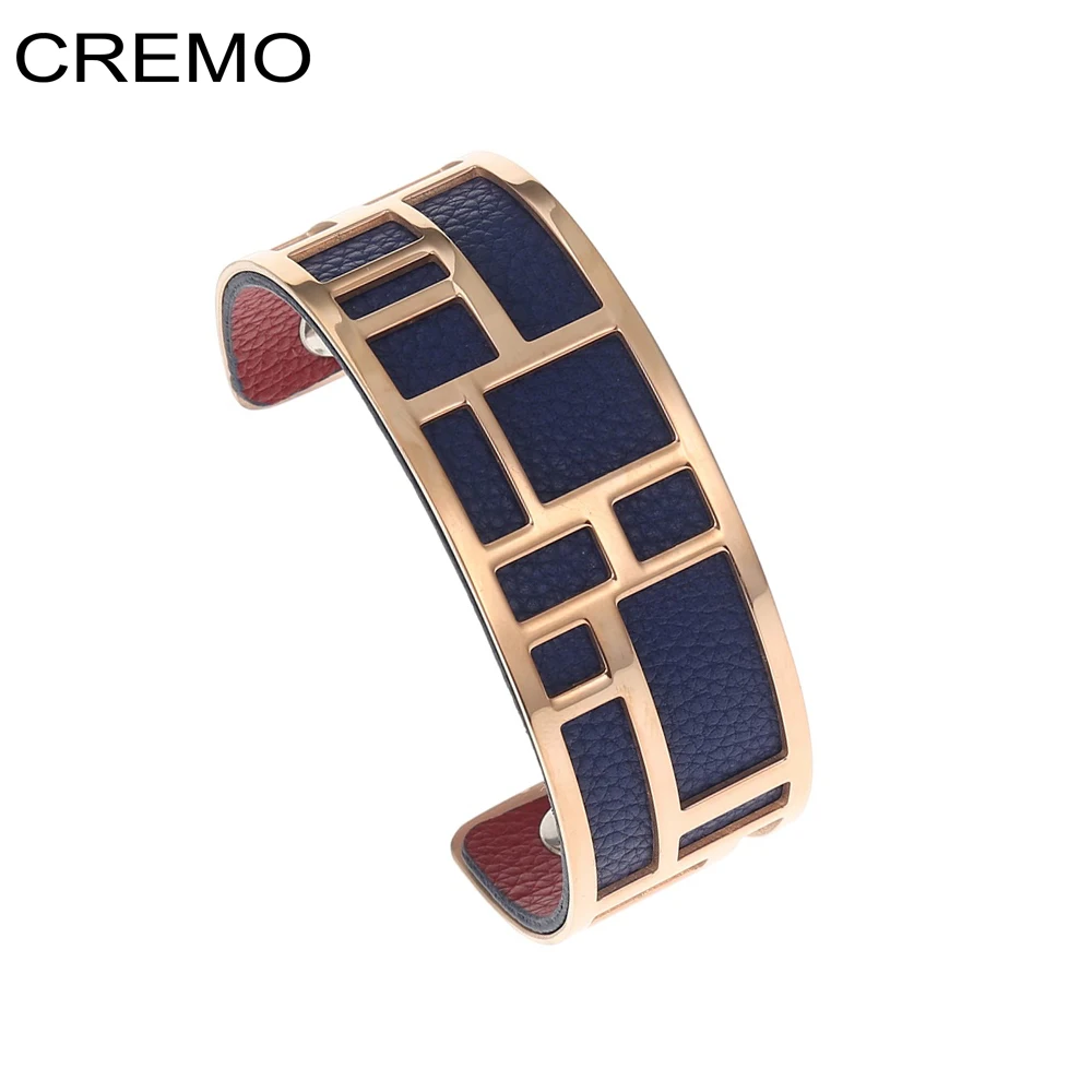 

Cremo Stainless Steel Silver Bracelets & Bangles For Women Jonc Bijoux Femme Cuff Bracelet Reversible Leather Bracelet Bangles