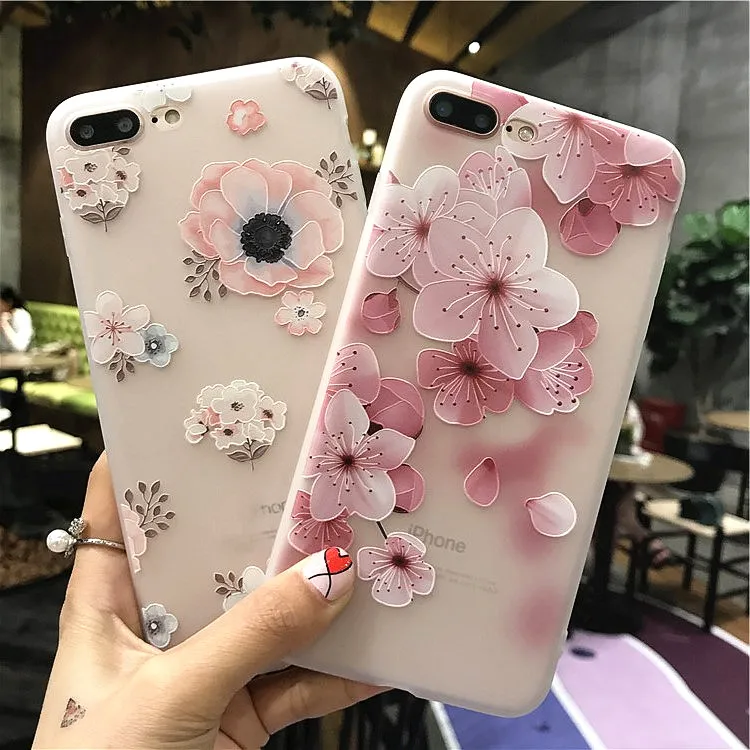 

Japanese Cherry Blossom 3D Relief Phone Case for iPhone X XR XS Max Soft Silicone Cover for iphone 6 6S 7 8 Plus 10 Matte Funda