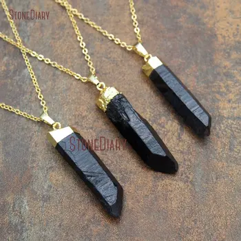 

Wholesale Black Color Clear Crystal Quartz Point Necklace Gold Cap Faceted Hexagonal Prisms Crystal Quartz Necklace NM11575