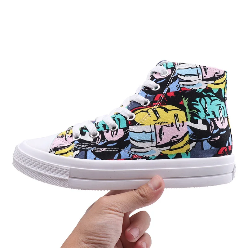 

Rimocy Printed Canvas Shoes Women Flats High Top Sneakers Ladies Avengers Facial Design Casual Shoes Woman Lace Up Autumn Boots
