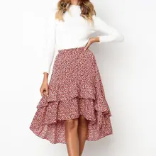 Сексуальная Женская мода Высокая талия юбка с оборками для женщин напечатаны половина длины юбки печатные пляжные юбки с оборкой Новинка труба