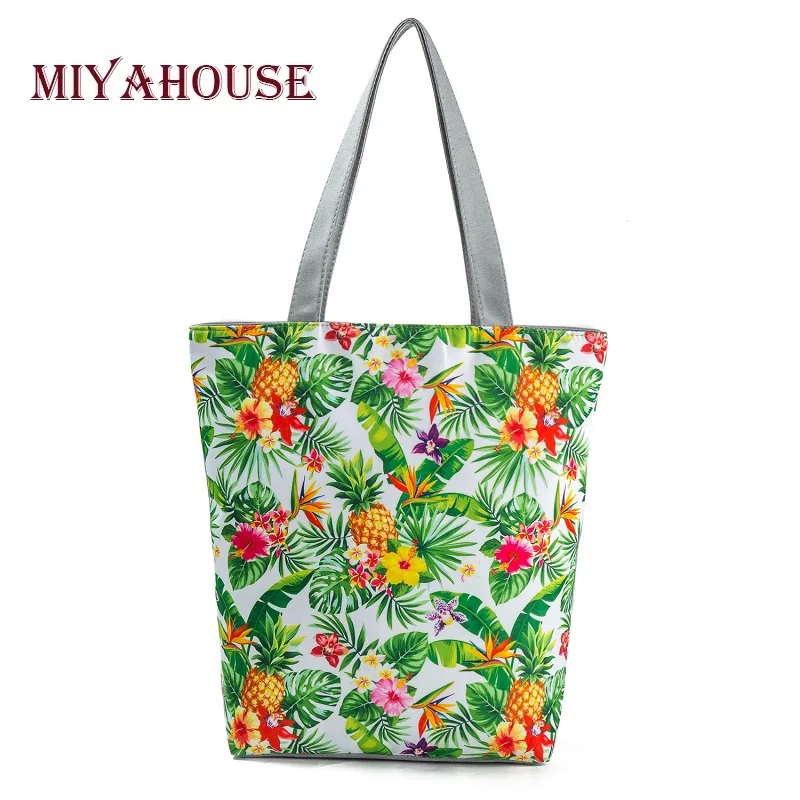 

Miyahouse Fruit&Leaf Print Summer Shoulder Bag Forest Style Suitable For Tourism Women Travel Bag Large Capacity Female Handbag
