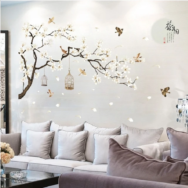 Autocollant Mural de plantes de lune de Style chinois pour chambre