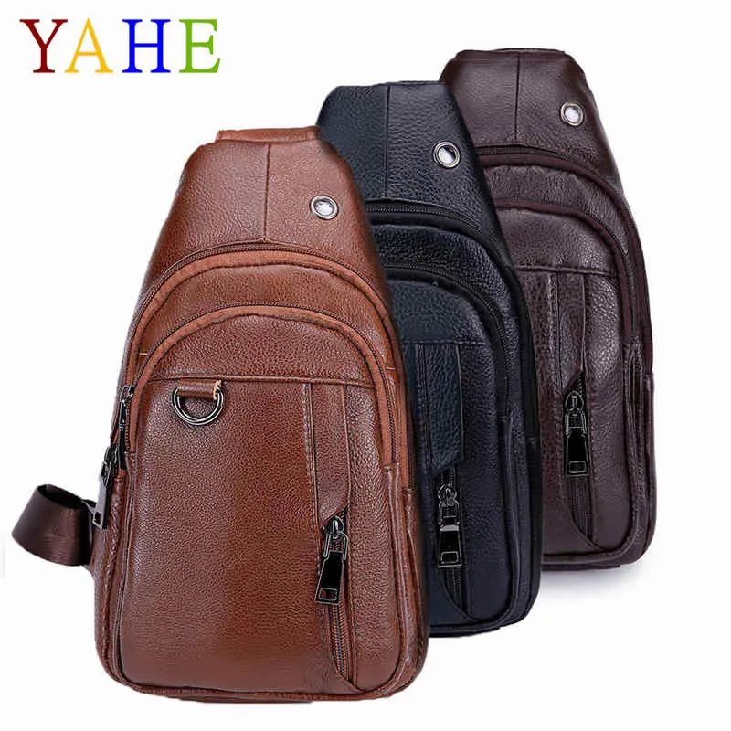 

YaHe Men Chest Bags Anti-theft Genuine Leather CrossOver Shoulder Bag Male Multifunction Waterproof Sling Messager Back Pack Boy