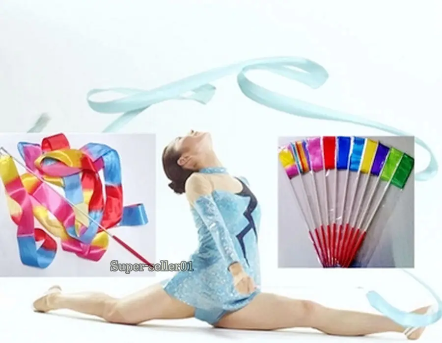 4M Gymnastics Ribbon Colorful Gym Ribbons Dance Rhythmic Gymnastic Ballet Streamer Twirling Rod Stick for Training|Гимнастика| |