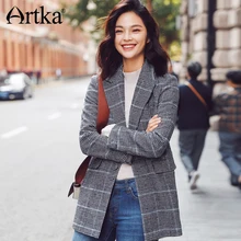 ARTKA Новая городская серия, зимние женские шикарные винтажные повседневные клетчатые пиджаки с отложным воротником и длинными рукавами, куртки с карманами JW17002