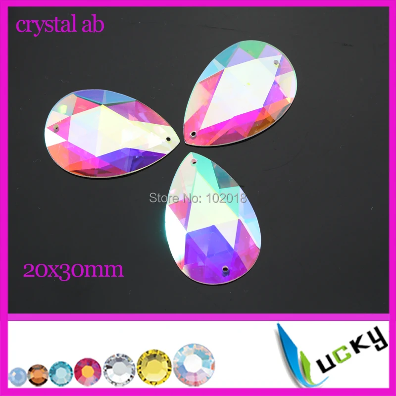 Bling Crystal AB Камни! Высочайшее качество 24 шт. 20x30 мм грушевидную форму плоской задней пришить стразы бусины