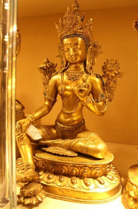 

R0720 Details about 15"Tibet Buddhism Temple Purple Bronze 100% 24K Gold Green Tara Kwan-Yin Statue B0403