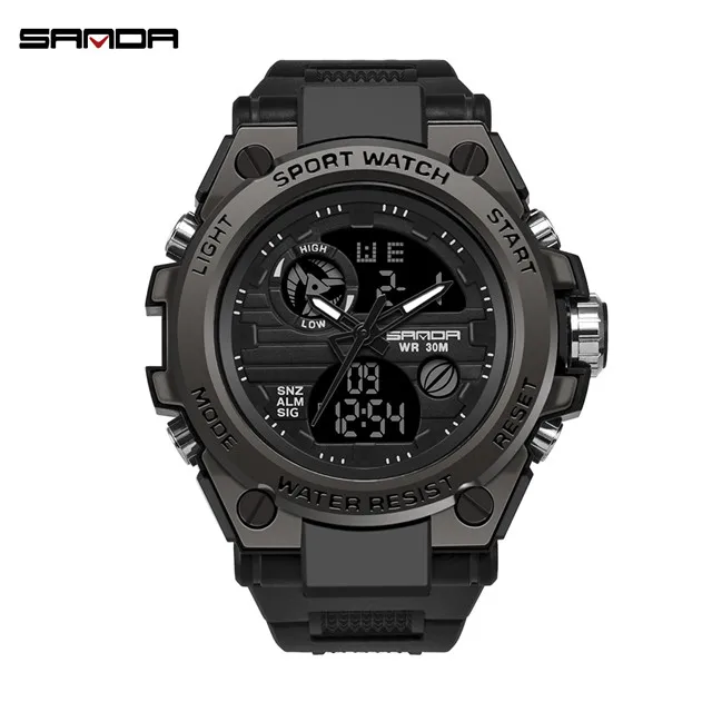 SANDA Новые G стильные спортивные мужские часы военные кварцевые часы мужские водонепроницаемые S вибрирующие цифровые часы Relogio Masculino - Цвет: black