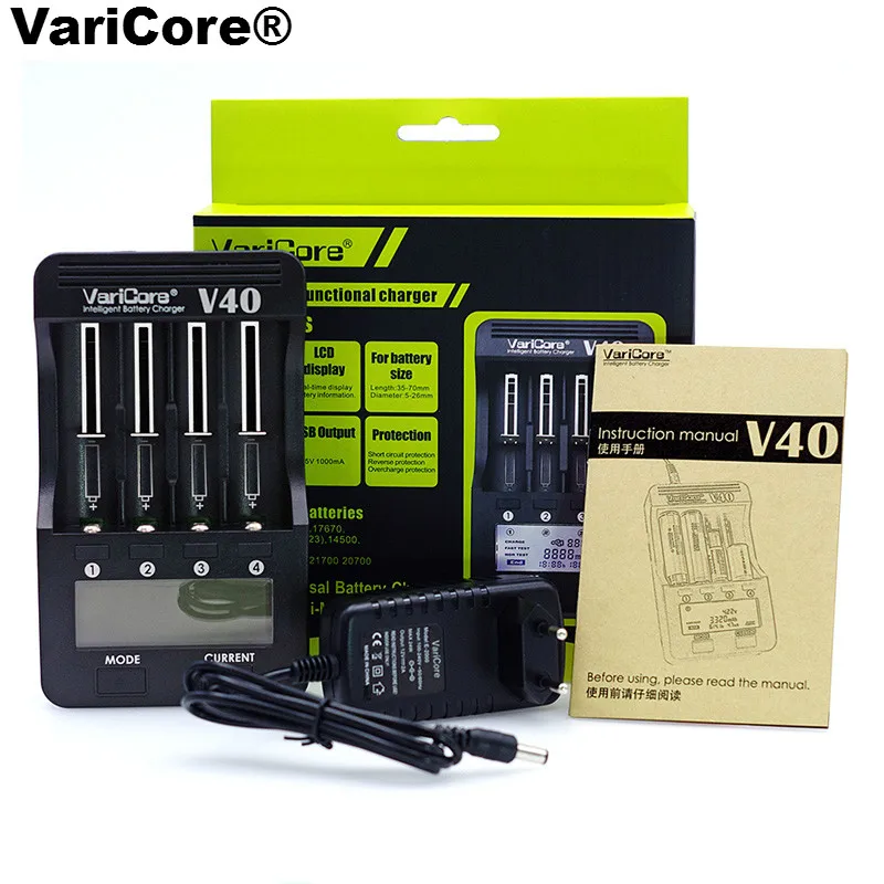 Varicore V40 v20i V10 U4 Батарея Зарядное устройство для 3.7 В 18650 26650 18500 16340 14500 18350 Li Ion 1.2 AA/AAA
