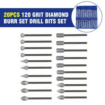

20Pcs 120 Grit Diamond Burr Set Drill Bits Set For Dremel Tool Rotary Grinding Hand Tool Set For Woodworking Electrial New