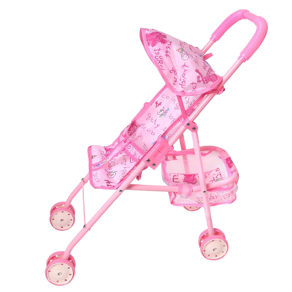 

Foldable Baby Stroller Infant Pink Trolley Carriage Furniture Toys for Doll Dollhouse Accessories Pretend Play Baby Girls Gifts