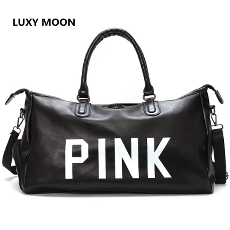 

Fashion Girls PU Leather Pink Travel Bags Large Capacity Women Tote Duffle Bag Luggage Causal Trip Shoulder Weekend Bag