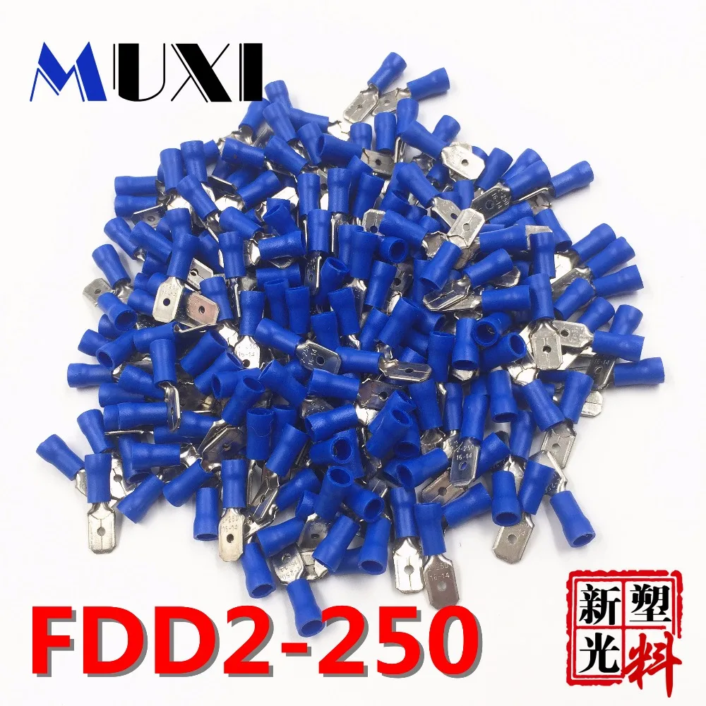 FDD2-250 мужской изолированный Электрический обжимная Клемма для 1,5-2.5mm2 Разъемы Кабель провод разъема 100 шт./упак. синий