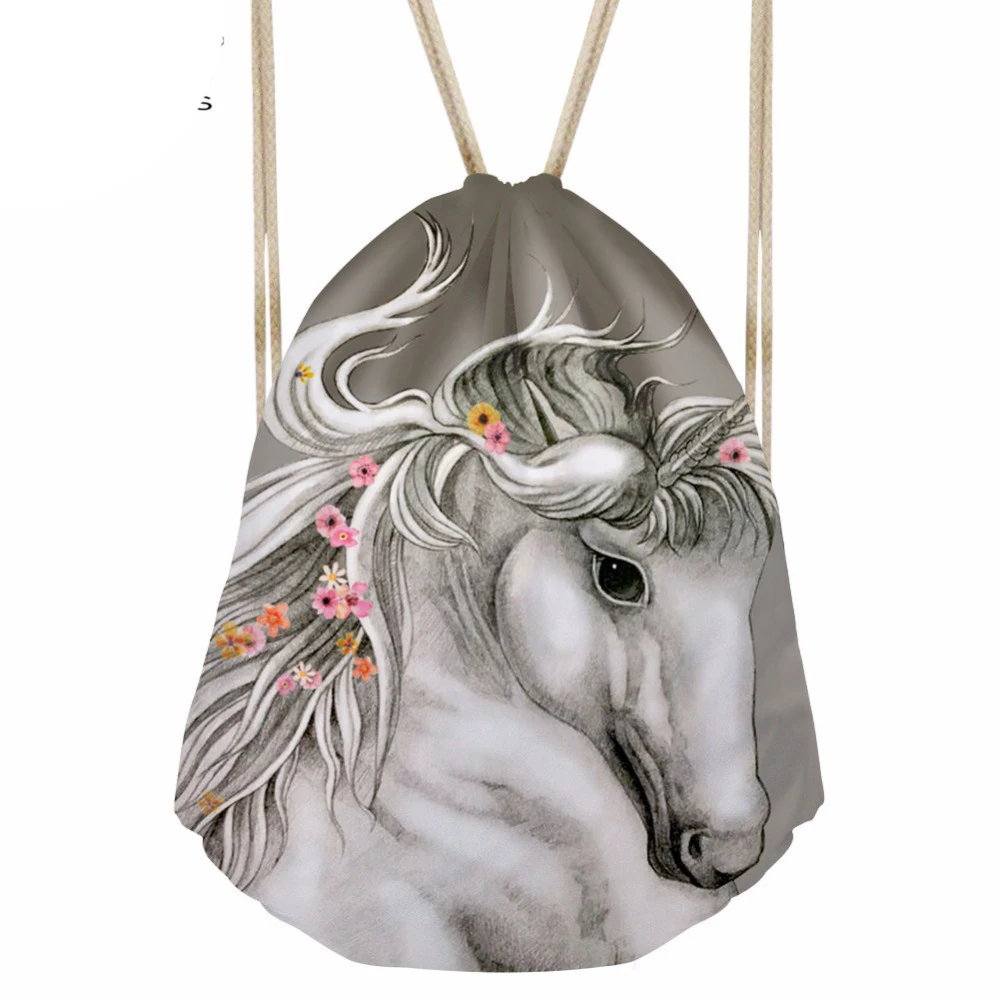 Women Men Horse Printing Drawstring Bag Females Fashion Sport Pouch for Girls Casual Bundle Pocket Mochila Deporte