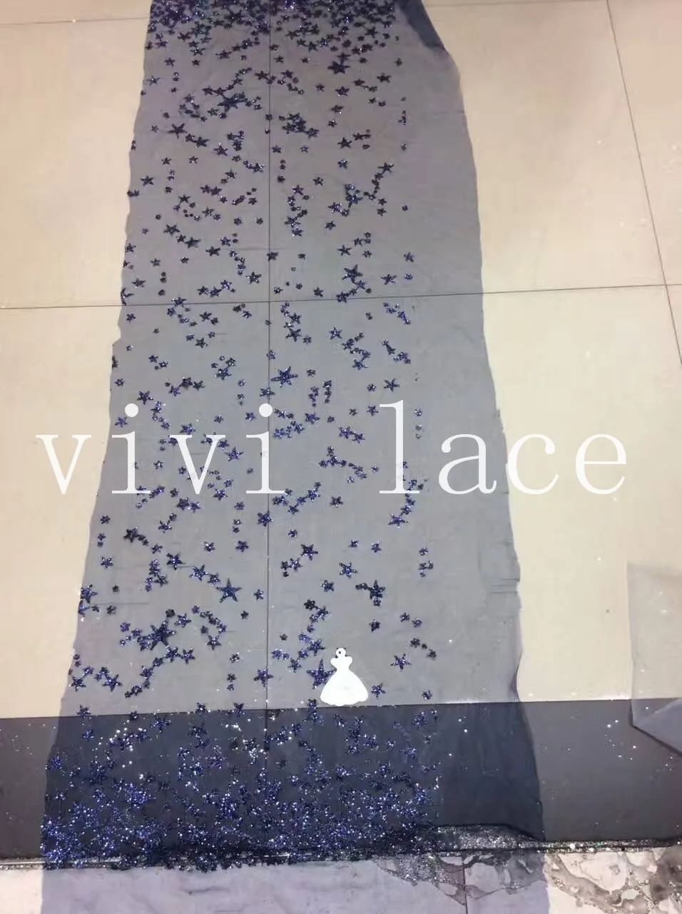

D686 navy blue star dobby glued glitter branch sparkle african india net mesh tulle for wedding/evening dress