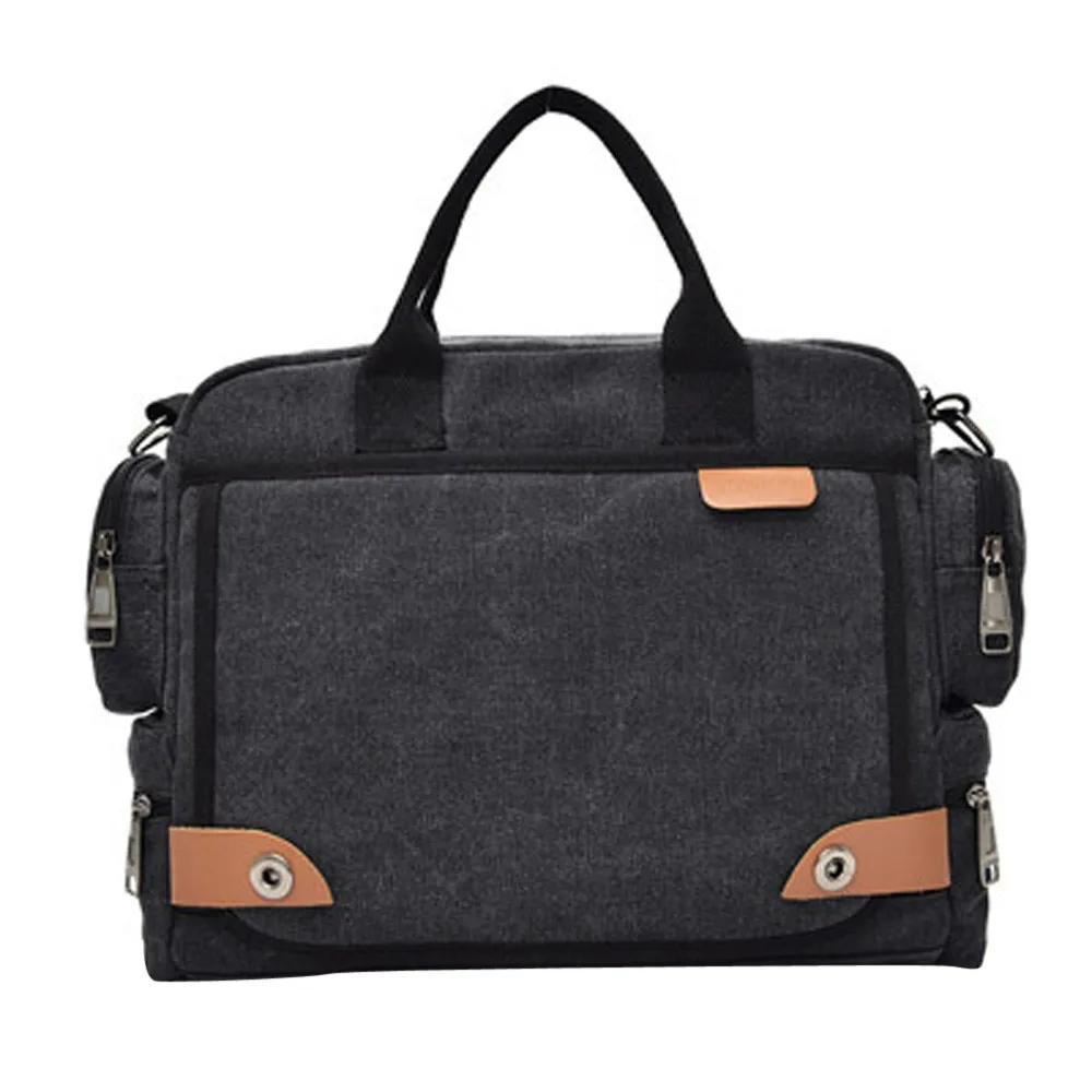 Офисные сумки на плечо, Мужская холщовая сумка-мессенджер на плечо, портфель, сумка через плечо, сумки на ремне, сумка для ноутбука - Цвет: Черный