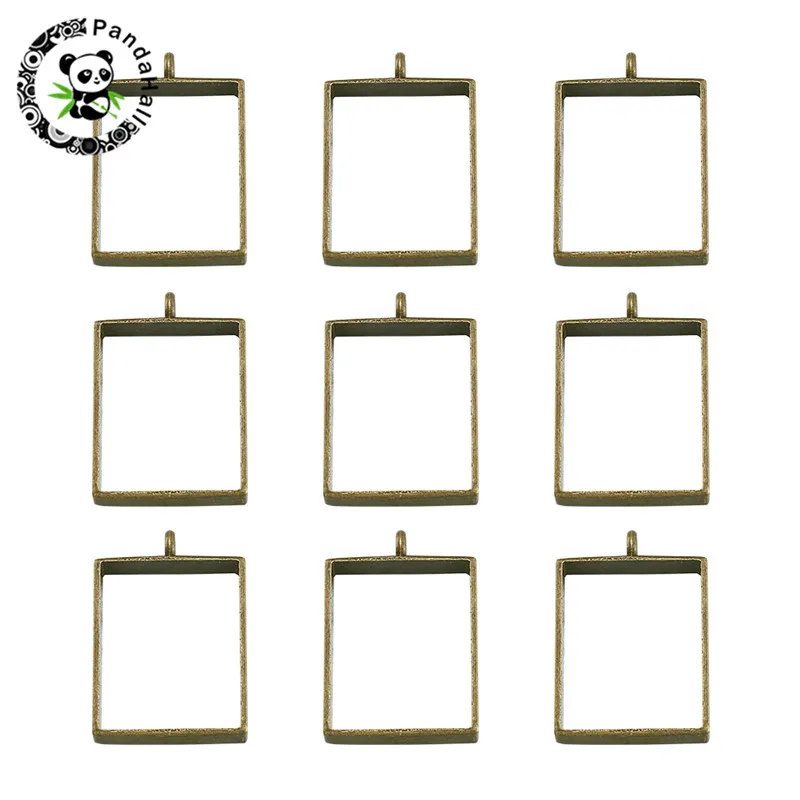 

pandahall 10pcs Alloy OSquare pen Back Bezel Frame Blank Big Pendants Jewelry Charm Making Antique Bronze 29x20x5mm Hole: 2.2mm