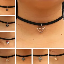 Choker Necklaces Women Black Velvet Suede Leather Chain Short Collares Fashion Jewelry Crown Peace Gothic 90’s Bijoux Steampunk