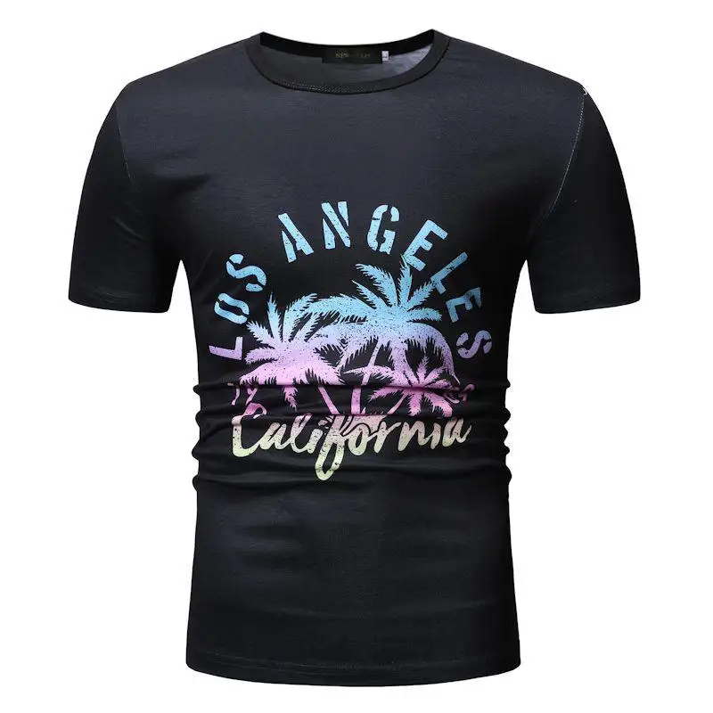 

Coconut tree T Shirts Men's Fitness Clothing O-Neck Short sleeve Tees Hawaiian Mens T Shirts Fashion Summer Tops Loose