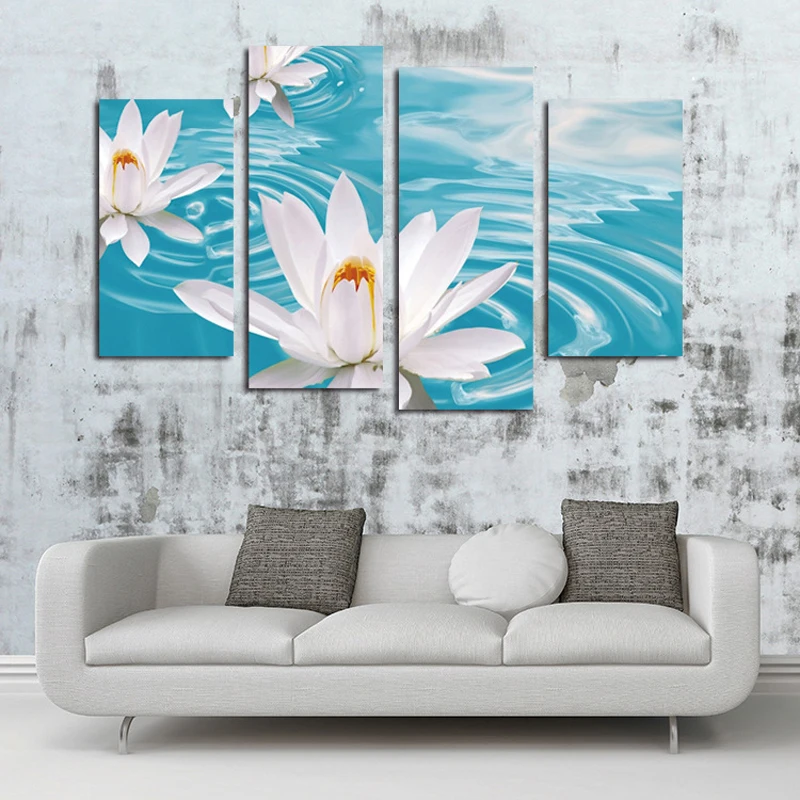 

Blue Water Lotus Cross Stich Diamond Paintign 3D DIY 4Pcs Round Diamond Full Drill Pictures Mosaic Diamond Flower Painting