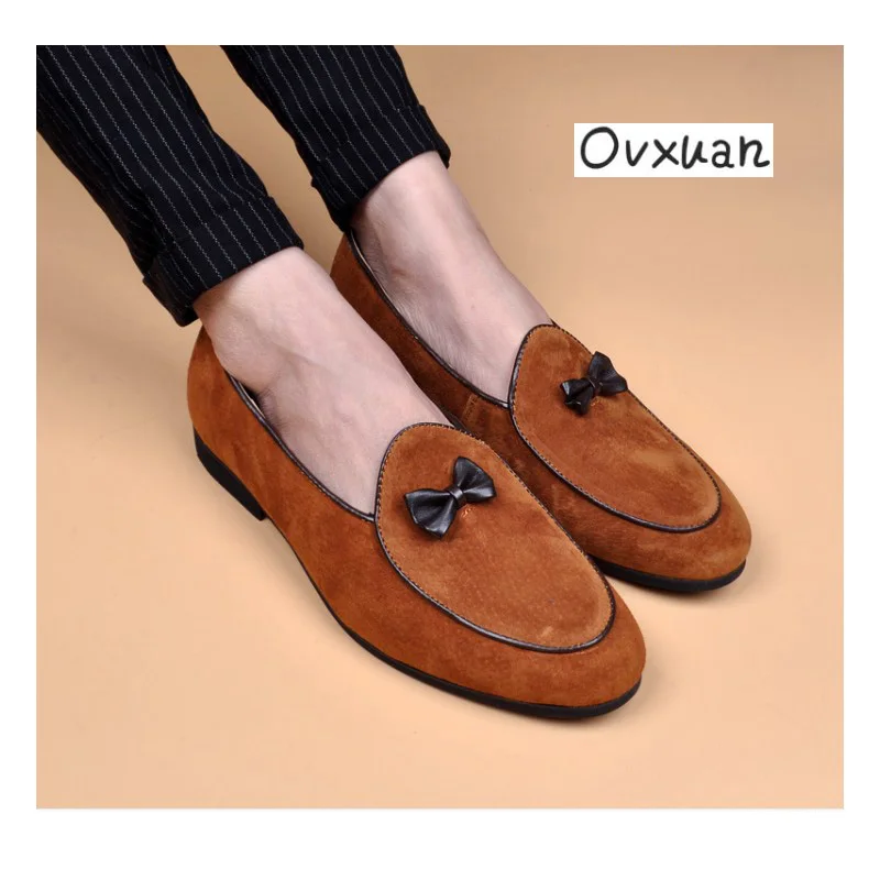 

Bow Tie Round Cap Brown Loafers Smoking Slippers Men's Flats Gentry Wedding Dress Prom Career Force Loafers Moccasins Men Shoes