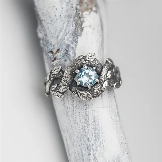 GS Twisted Leaves Flower Blue Rhinestone Woman Ring Sliver Color Finger Rings For Men Statement Ring Size 6 To 10 Wholesale R5DG