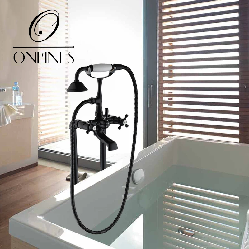 German online European antique copper full floor-shower ceramic handle bathtub faucet shower