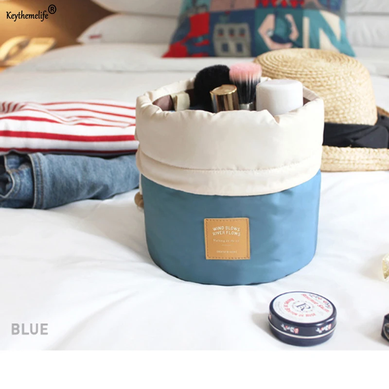 

Waterproof Barrel Travel Cosmetic Bag Nylon Wash Bag Dressing Box Storage Bag Large Capacity Organizer Bags